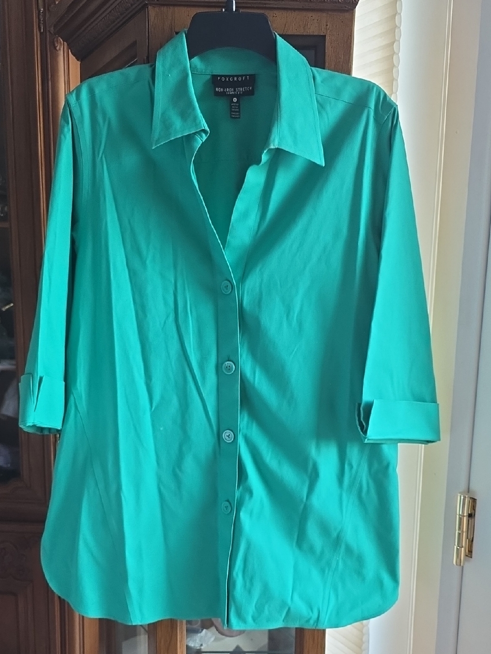 Foxcroft Teal Green Button-Down Blouse